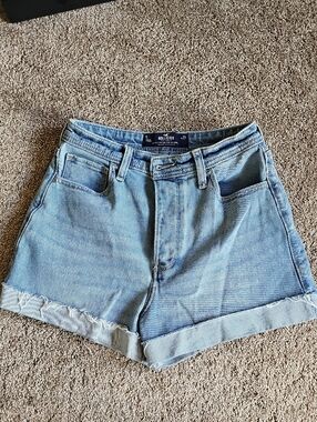 Hollister Light Blue High-Rise Rolled Hem Denim Shorts